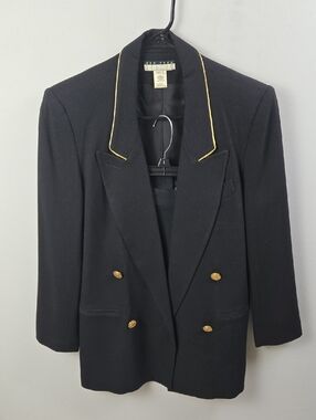 Vintage New York Studio Black Double-Breasted Women's Blazer with Gold Trim Sz S